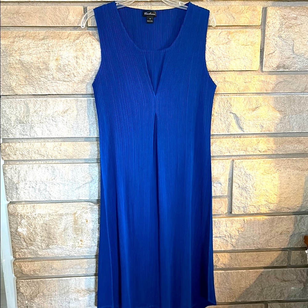 Blue Midi Dress V-Neck Sleeveless
